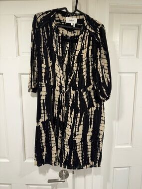 ba&sh Black and Cream Printed V-Neck Tie-Waist Dress